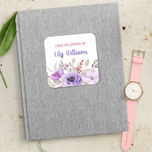 Purple Watercolor Floral From The Library Of   Square Sticker