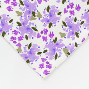 Purple Watercolor Floral Garden Fleece Blanket