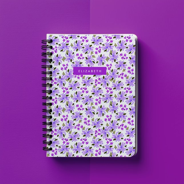 Purple Watercolor Floral Garden Personalized Notebook (Purple watercolor floral garden personalized notebook.)
