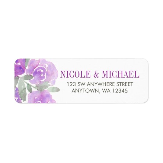 Purple Watercolor Floral Garden Return Address Label