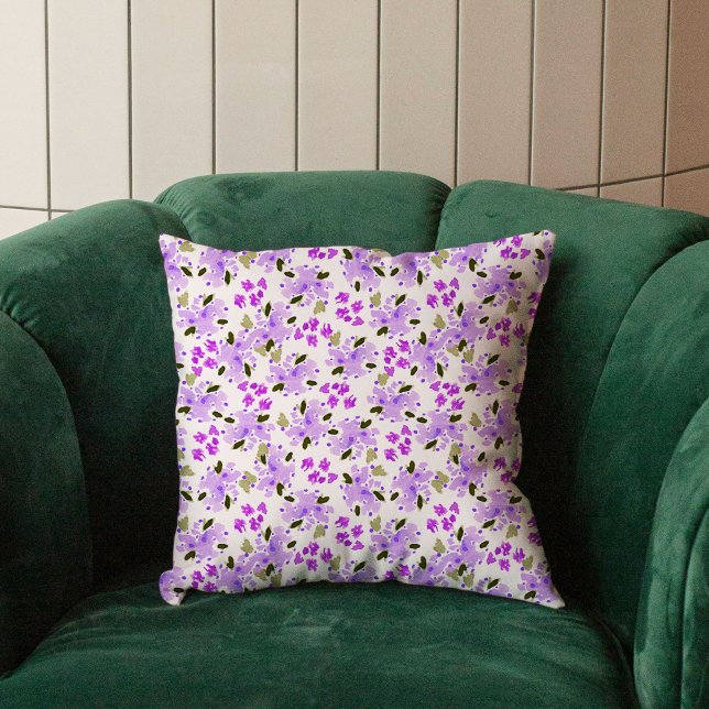 Purple Watercolor Floral Garden Throw Pillow (Purple Watercolor Floral Garden Throw Pillow)