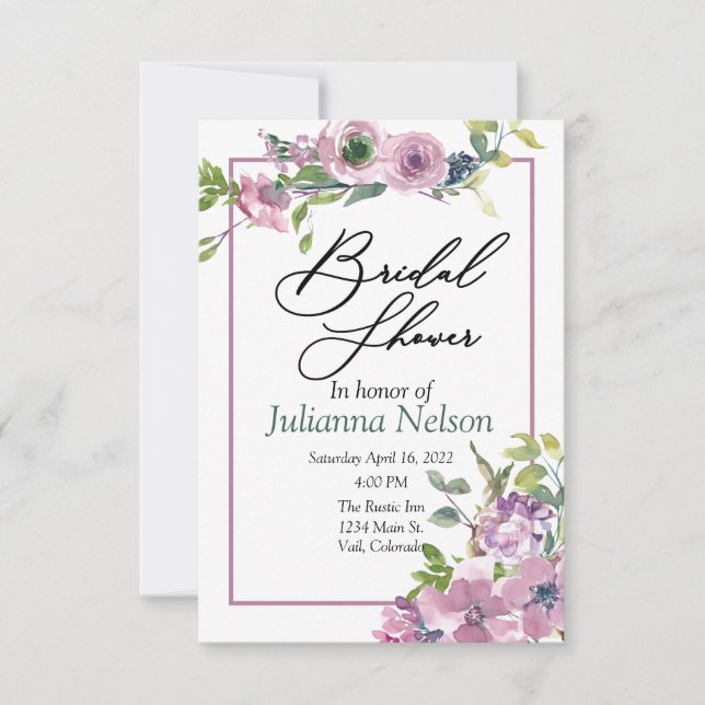 Purple watercolor floral  invitation (Front)