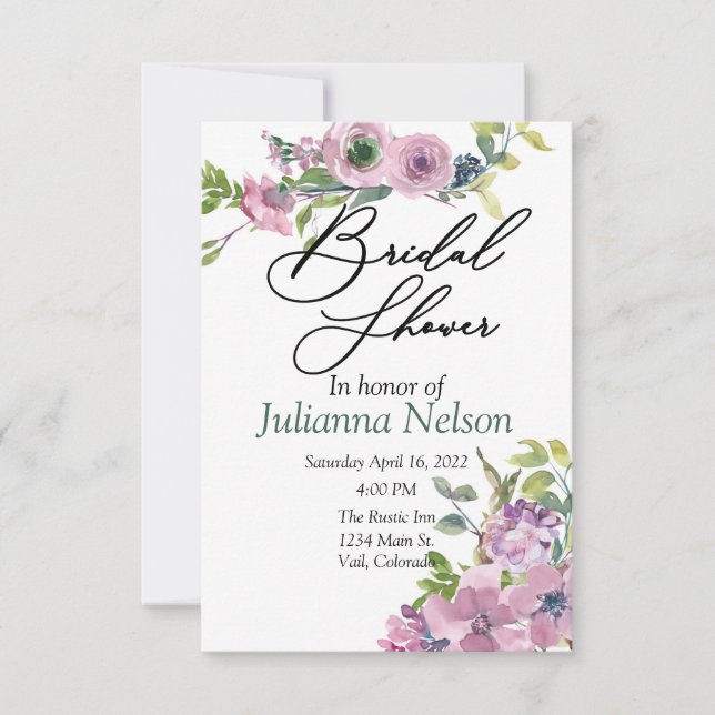 Purple watercolor floral  invitation (Front)