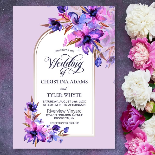 Purple Watercolor Floral Lavender Arch Wedding Invitation (Creator Uploaded)