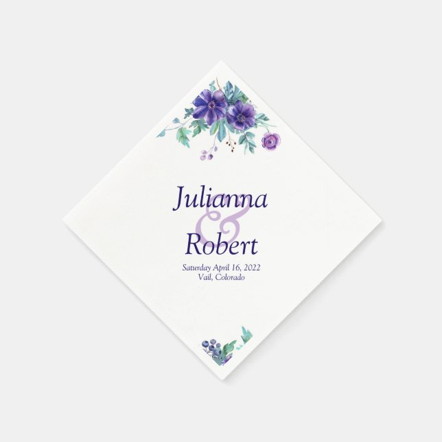 Purple watercolor floral  napkins (Corner)