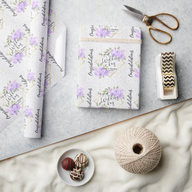 Purple Watercolor Floral - Personalize Wedding Wrapping Paper (Crafts)