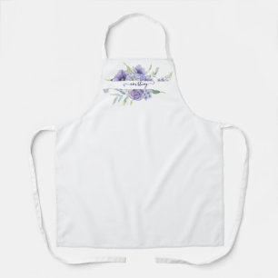 Purple watercolor floral personalized   apron