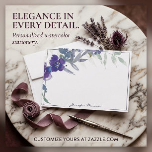 Purple watercolor floral personalized card