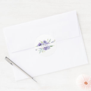 Purple watercolor floral personalized classic round sticker