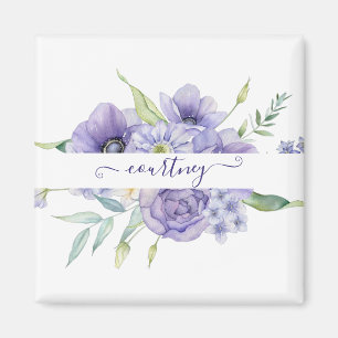 Purple watercolor floral personalized magnet