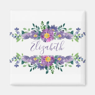 Purple watercolor floral personalized magnet