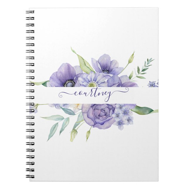Purple watercolor floral personalized   notebook (Front)