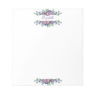 Purple watercolor floral personalized  notepad