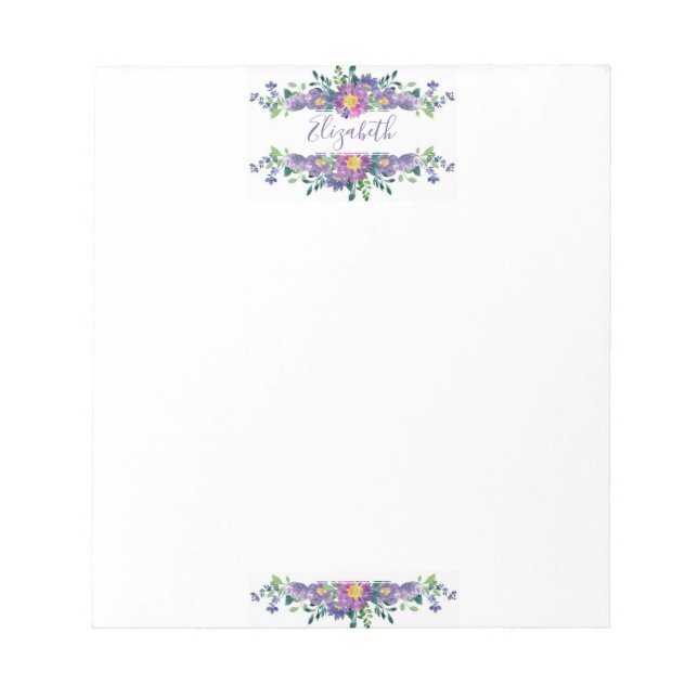Purple watercolor floral personalized  notepad (Front)
