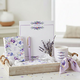 Purple watercolor floral personalized  notepad
