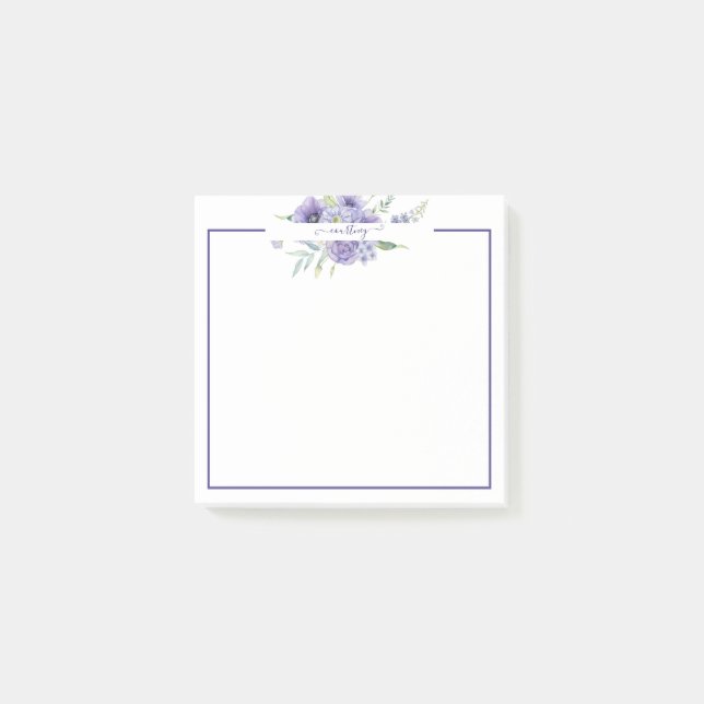 Purple watercolor floral personalized   post-it notes (Front)