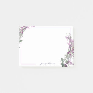 Purple watercolor floral personalized post-it notes