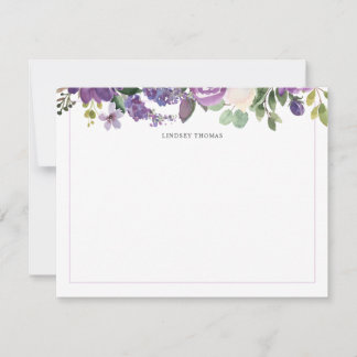Purple Watercolor Floral Personalized Stationery Card
