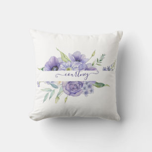 Purple watercolor floral personalized  throw pillow