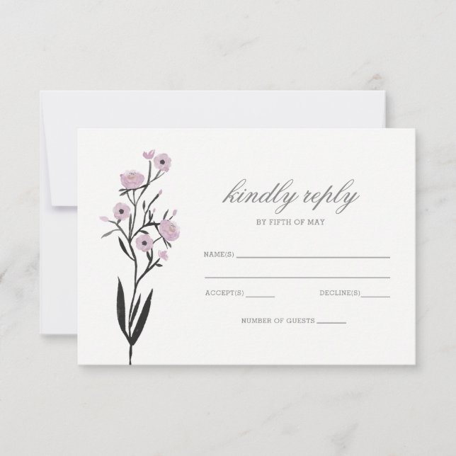 Purple Watercolor Floral Spring Wedding rsvp Card (Front)