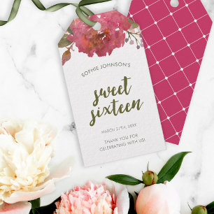 Purple Watercolor Floral Sweet Sixteen Favour Tag