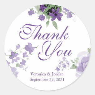 Purple Watercolor Floral Thank You Stickers