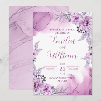 Purple Watercolor Floral Wedding Invitation