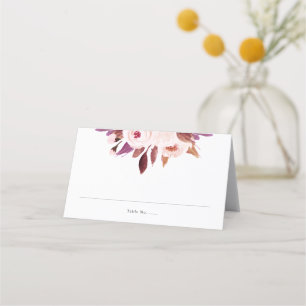 Purple Watercolor Floral Wedding Place Card