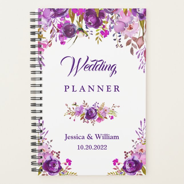 Purple Watercolor Floral Wedding Planner (Front)