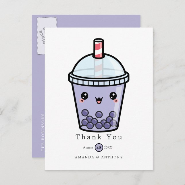 Purple Watercolor Floral Wedding Thanks Postcard (Front/Back)