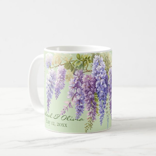 Purple watercolor floral wisteria lilac botanical  coffee mug (Front Left)