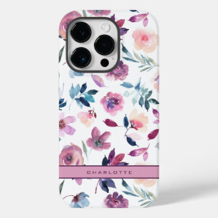 Purple Watercolor Floral with name Case-Mate iPhone 14 Pro Case