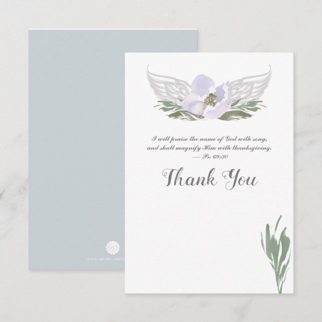 Purple Watercolor Florals Angel Wings Thank You Invitation (Front/Back)