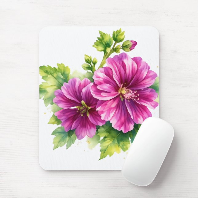 Purple Watercolor Flower Illustration  Mouse Pad (With Mouse)