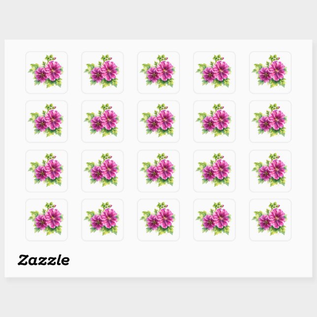Purple Watercolor Flower Illustration  Square Sticker (Sheet)