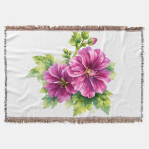 Purple Watercolor Flower Illustration  Throw Blanket