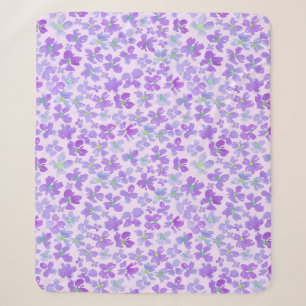 Purple watercolor flower lilac design fleece blank sherpa blanket