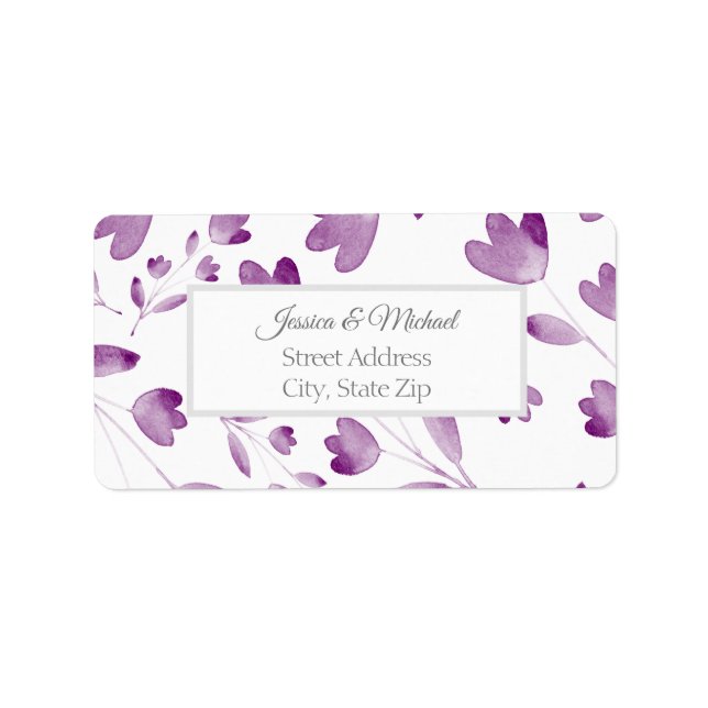Purple Watercolor Flower Stems Pattern  Label (Front)