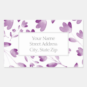 Purple Watercolor Flower Stems Pattern Labels