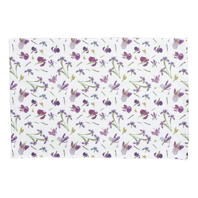 Purple Watercolor Flowers Botanical Pattern Pillowcase (Front)