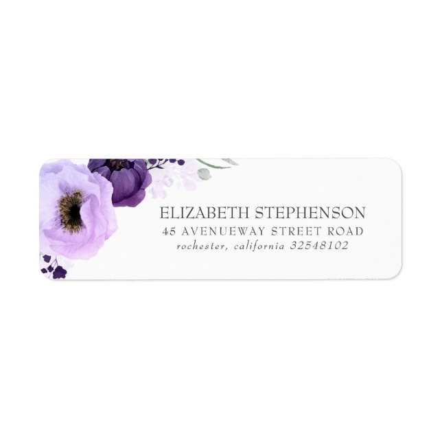 Purple Watercolor Flowers Elegant Wedding (Front)