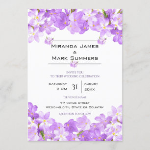 Purple Watercolor Flowers Elegant Wedding Invitation