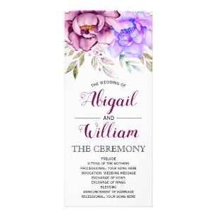 Purple watercolor flowers floral wedding program
