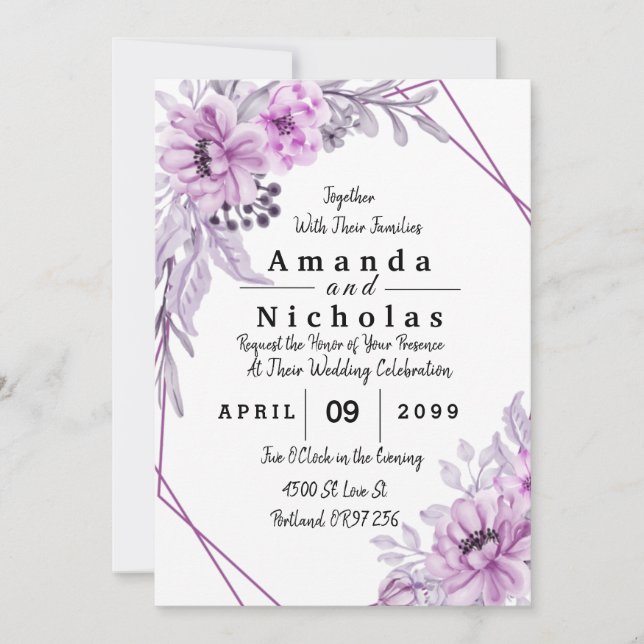 Purple Watercolor Flowers Frame with Typography  (Front)