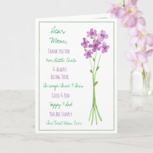 Purple Watercolor Flowers Happy Birthday Mom Card