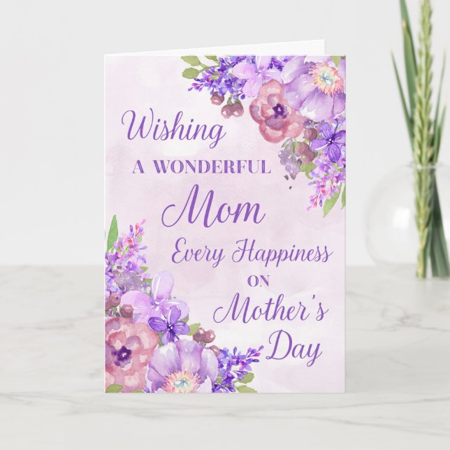 Purple Watercolor Flowers Mother's Day Card (Front)