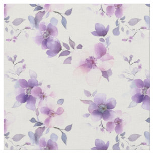 Purple Watercolor Flowers on White Fabric