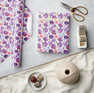 Purple watercolor flowers pattern wrapping paper