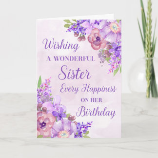 Purple Watercolor Flowers Soeur Carte d'anniversai