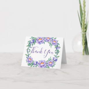 Purple Watercolor Flowers Thank You Card